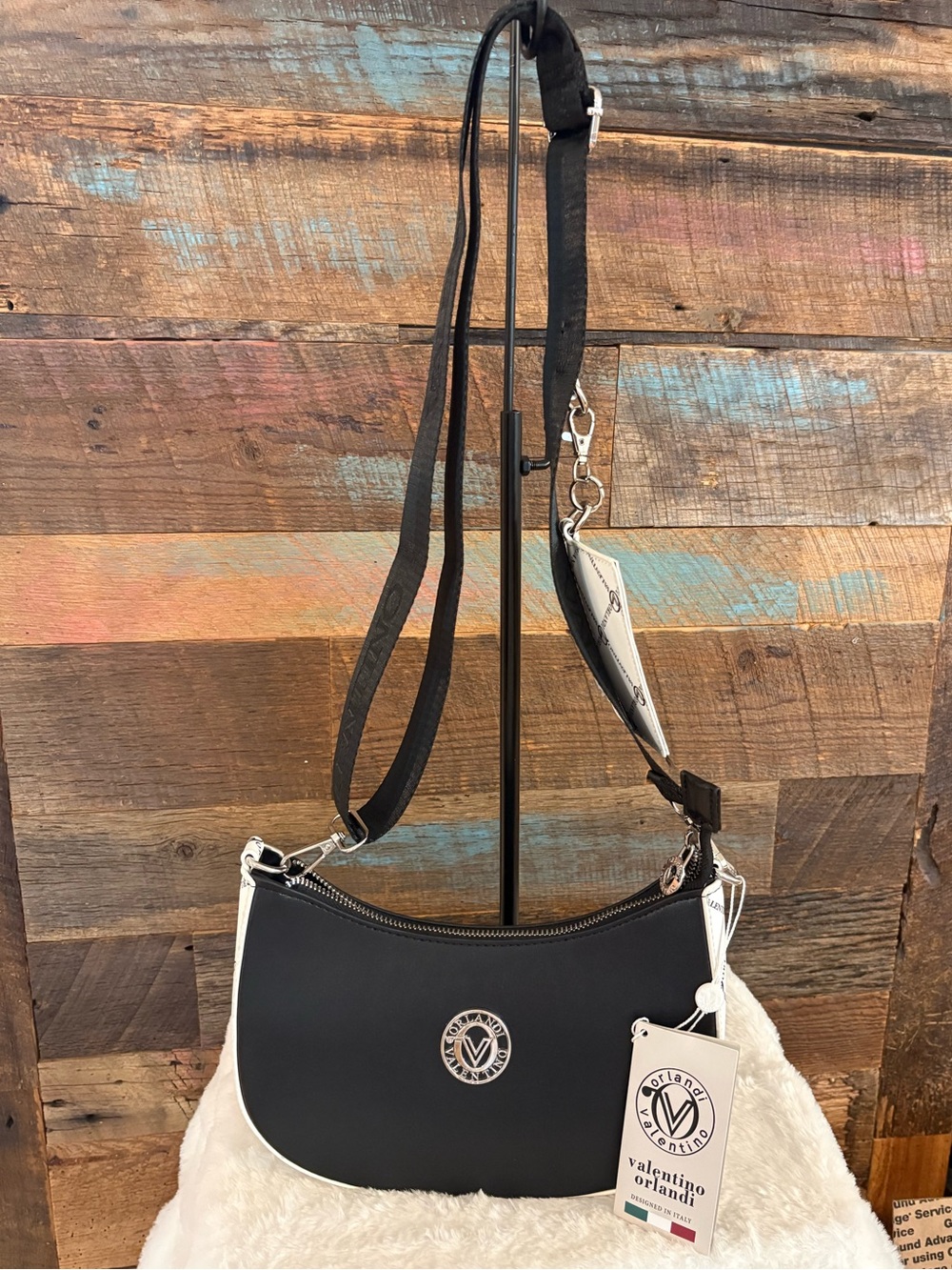 Valentino Orlandi Black and White Crescent Crossbody Bag
